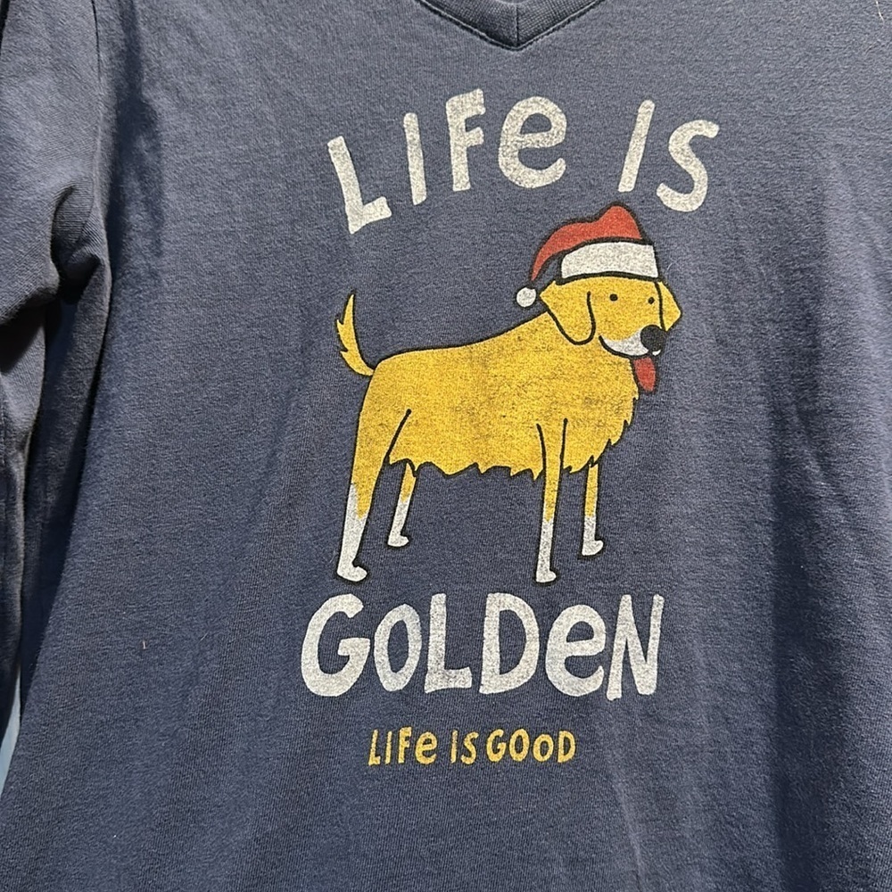 Life is Good Golden Retriever Life Is Golden Christmas Santa Crusher Tee XS - Picture 4 of 6